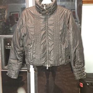 Guess Women's Black Puffer Jacket with Buckle Details
